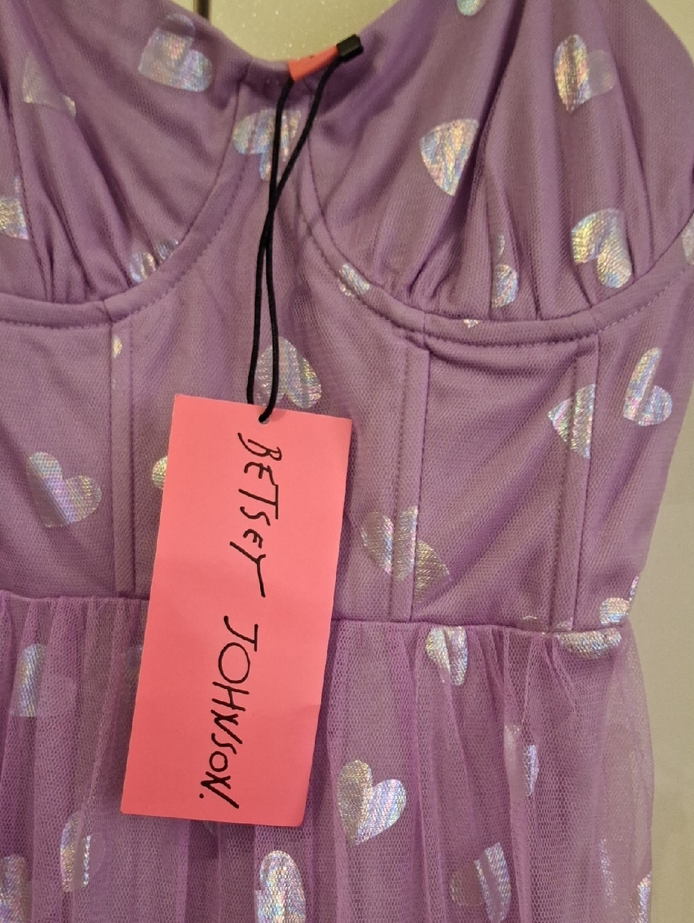 Betsey Johnson Lavender Tulle Dress with Metallic Heart Accents - Picture 5 of 5